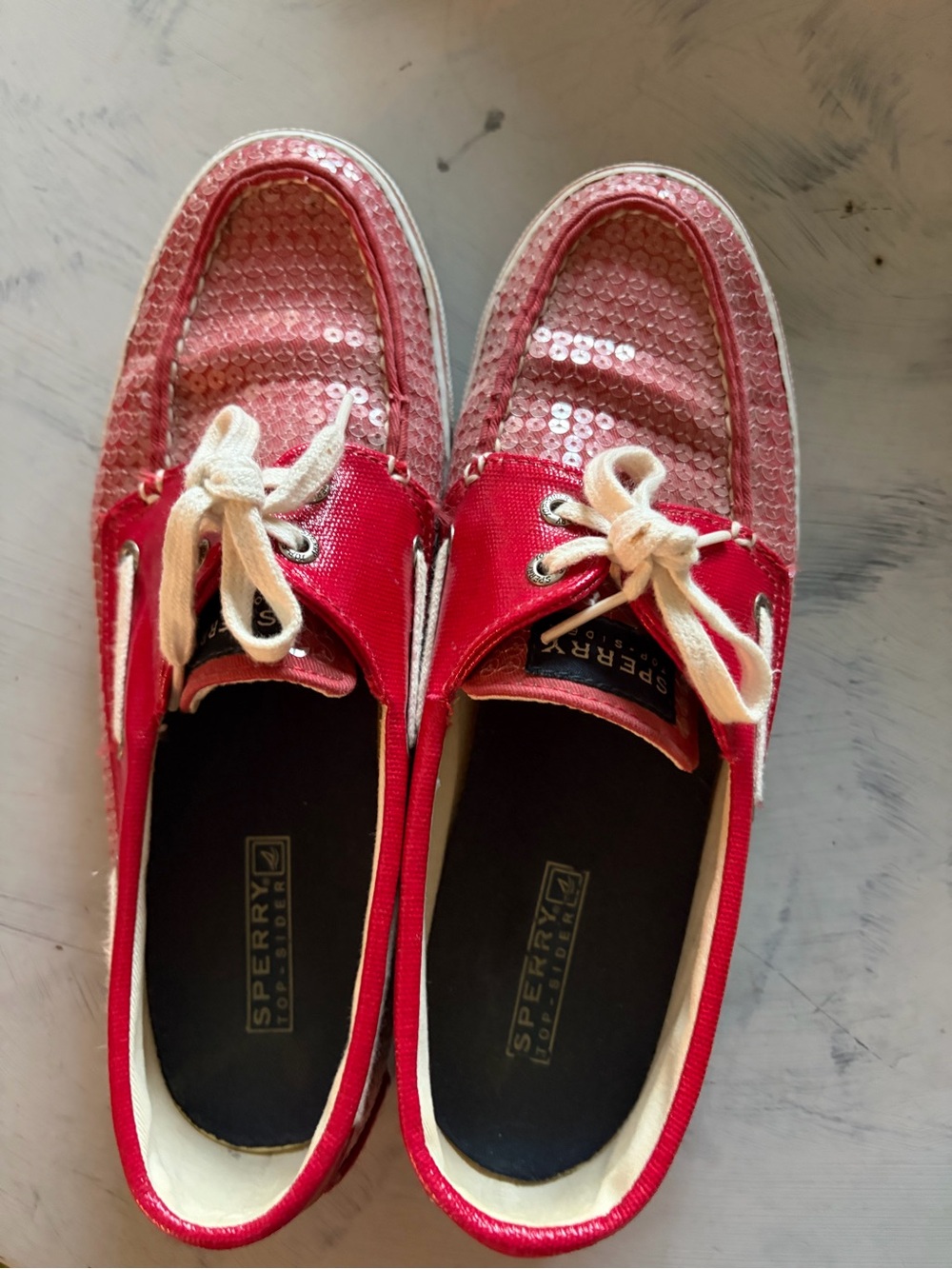 Sperry reddish Pink Sequin Boat Shoes - Slip-On Lace-Up